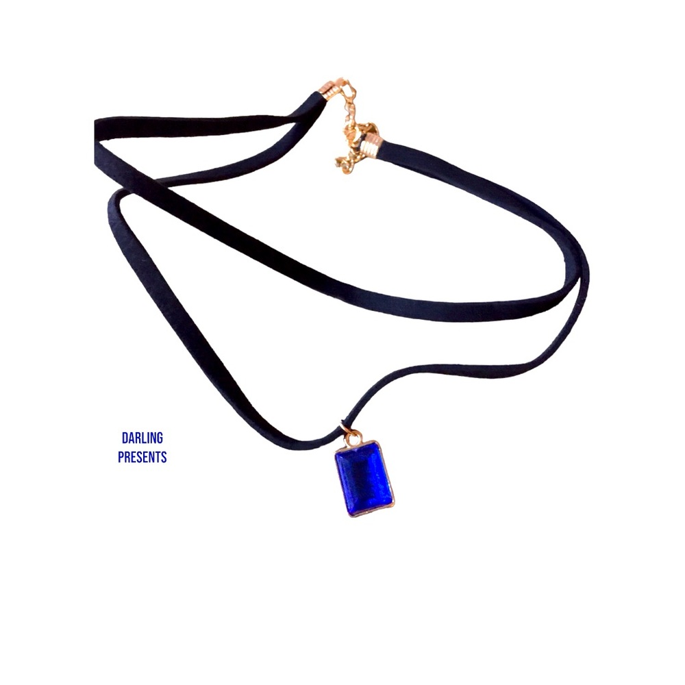 Pendant Layered Choker Necklace Women Color Blue